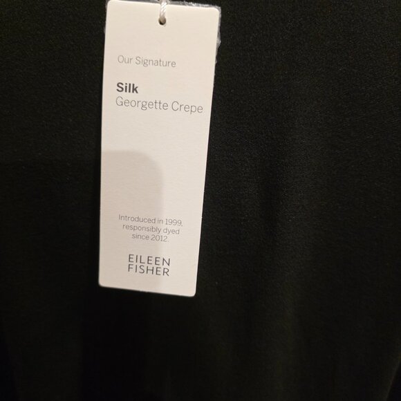 NWT Eileen Fisher Black Silk Georgette Mandarin Collar Shirt. Size L - Picture 7 of 7